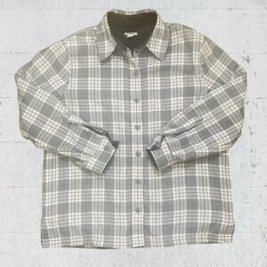 L.L. Bean Fleece Lined Gray Plaid Flannel Shirt Jacket Shacket Size S Petite